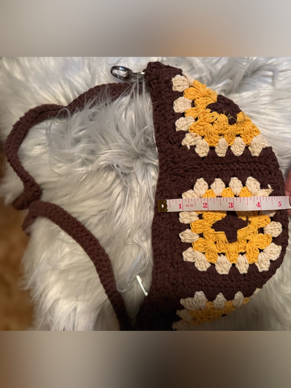 Handmade Crochet Brown and Yellow Floral Shoulder/Crossbody Bag. Cute! 🥰 - Picture 4 of 4